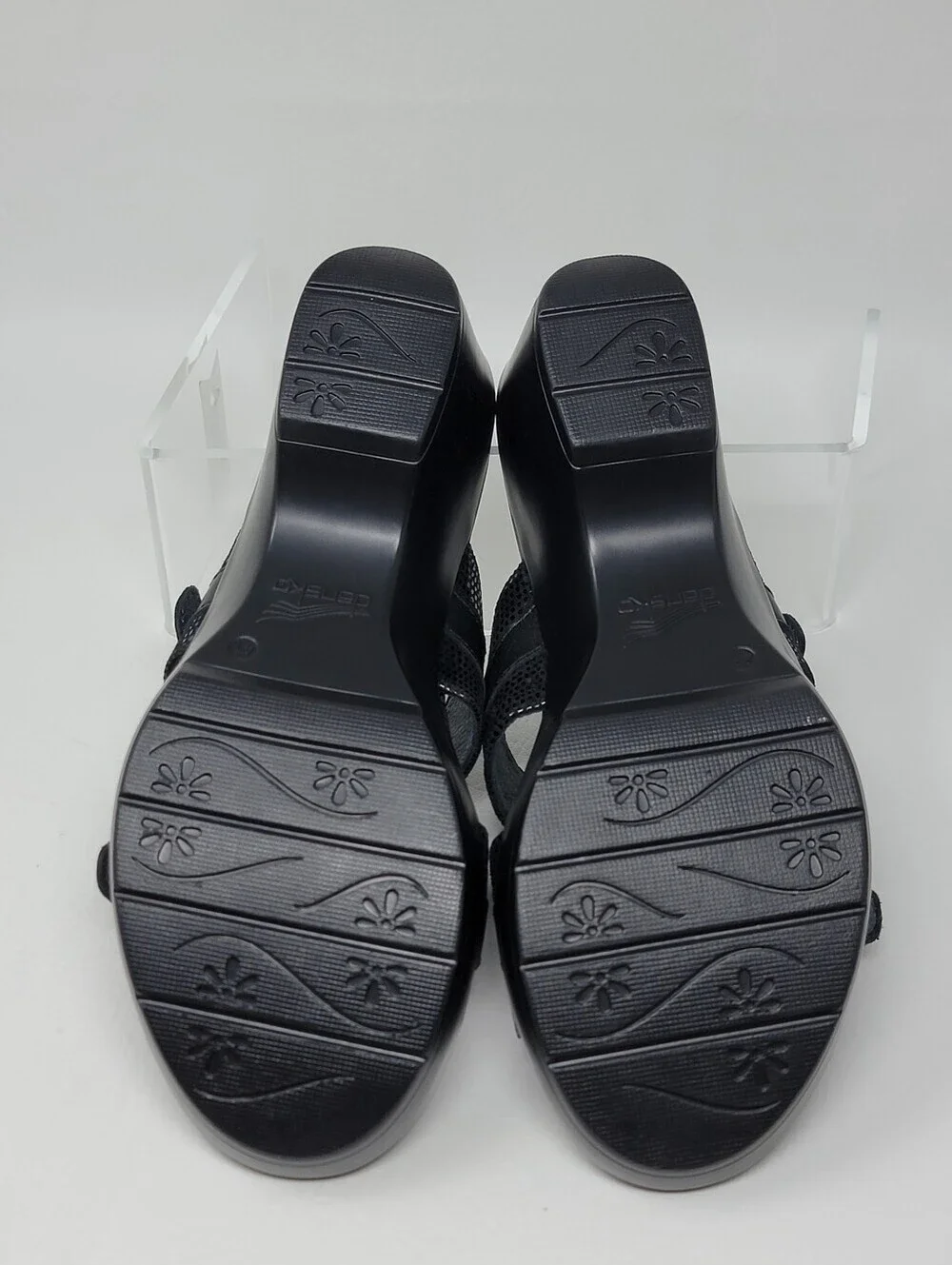 Dansko Womens Jessie Black Leather Buckle Wedge Platform Slide Sandals Size 41